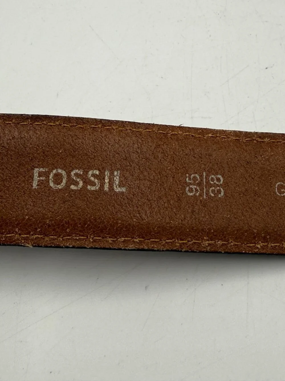 Fossil Genuine Leather Belt Brown Tan Size 38/95 Work Casual Silver Buckle 1.5